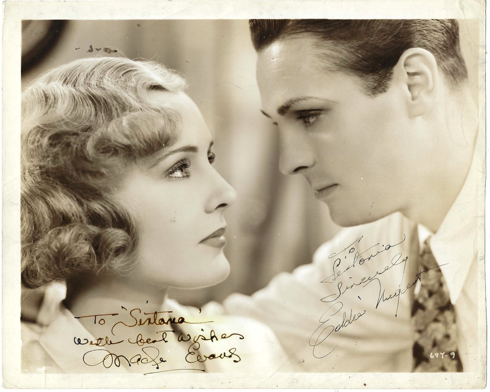 ACTORS EDDIE NUGENT & MADGE EVANS, SIGNED VINTAGE STUDIO PHOTO. ACTORS EDDIE NUGENT & MADGE EVANS, SIGNED VINTAGE STUDIO PHOTO.