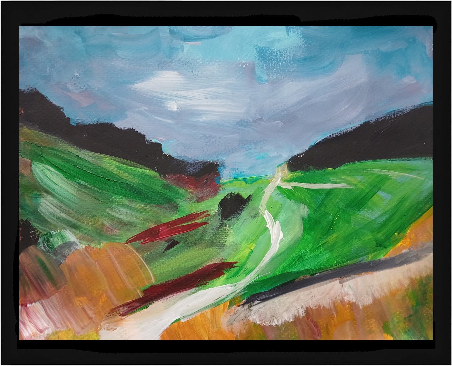 Impressionistic Colorful Hills 11x14 Hand Made Signed Acrylic Art painting