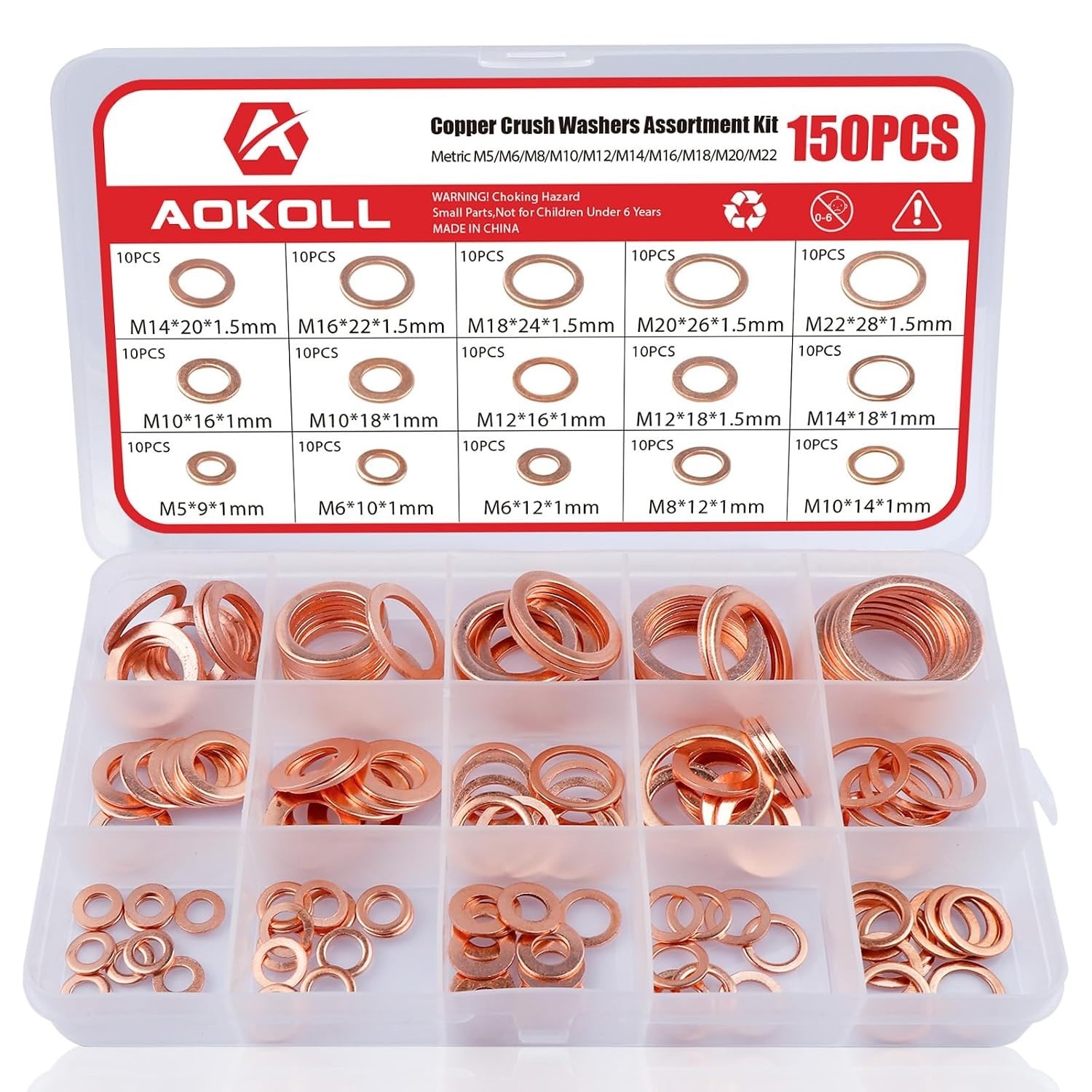 150Pcs Copper Sealing Washers M22 M20 M18 M16 M14 M12 M10 M8 M6 M5 15 Size Crush 150Pcs Copper Sealing Washers M22 M20 M18 M16 M14 M12 M10 M8 M6 M5 15 Size Crush