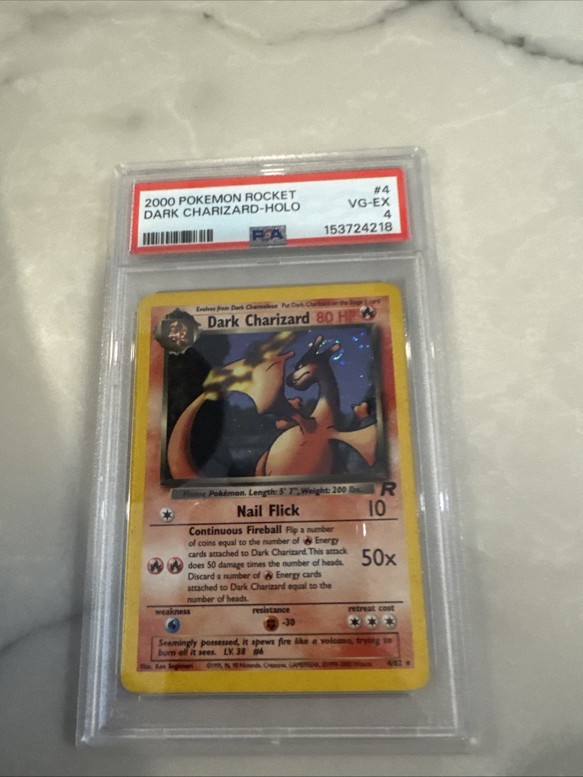 Pokemon 2000 Team Rocket Dark Charizard 4/82 Holo Unlimited PSA 4 With Swirls Pokemon 2000 Team Rocket Dark Charizard 4/82 Holo Unlimited PSA 4 With Swirls