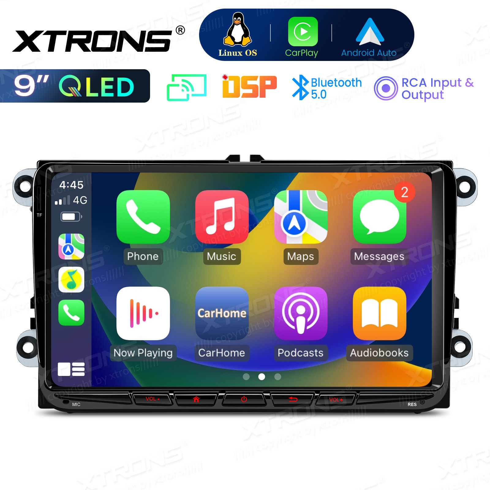 XTRONS 9 Inch IPS QLED Car Head Unit Stereo Radio USB CarPlay For VW Skoda Seat