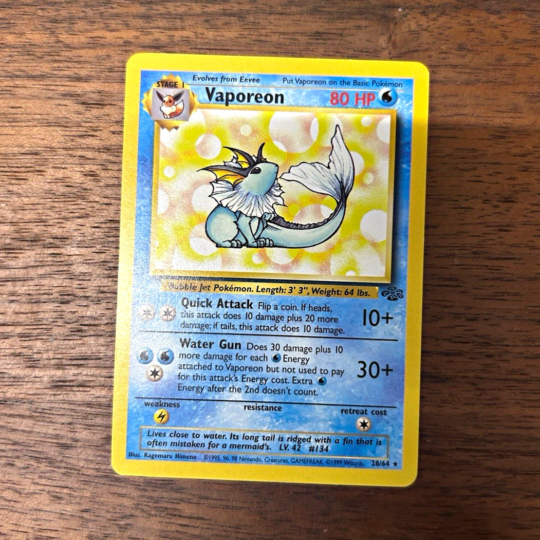 Pokémon TCG Vaporeon Jungle 28/64 Regular Unlimited ENG Uncommon 1999 80HP