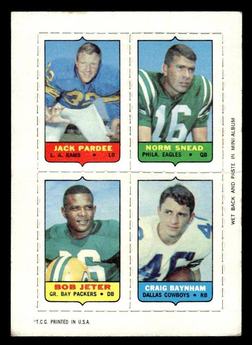 1969 Topps #NNO Jack Pardee / Norm Snead / Bob Jeter / Craig Baynham Four-in-One 1969 Topps #NNO Jack Pardee / Norm Snead / Bob Jeter / Craig Baynham Four-in-One