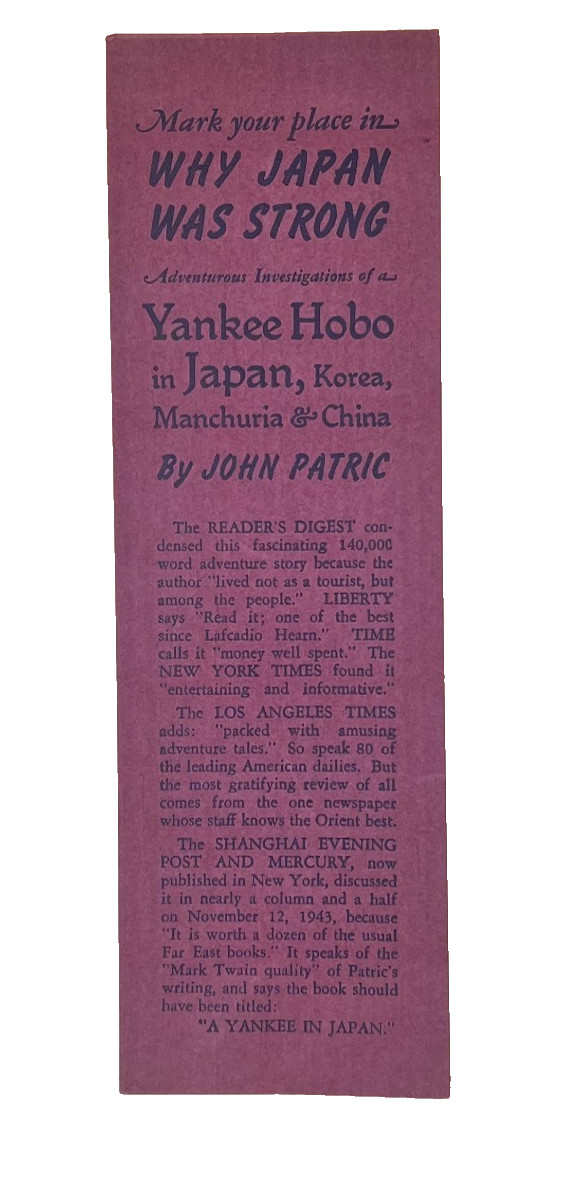 Vintage 1940s Why Japan Was Strong John Patric Yankee Hobo Advertising Bookmark