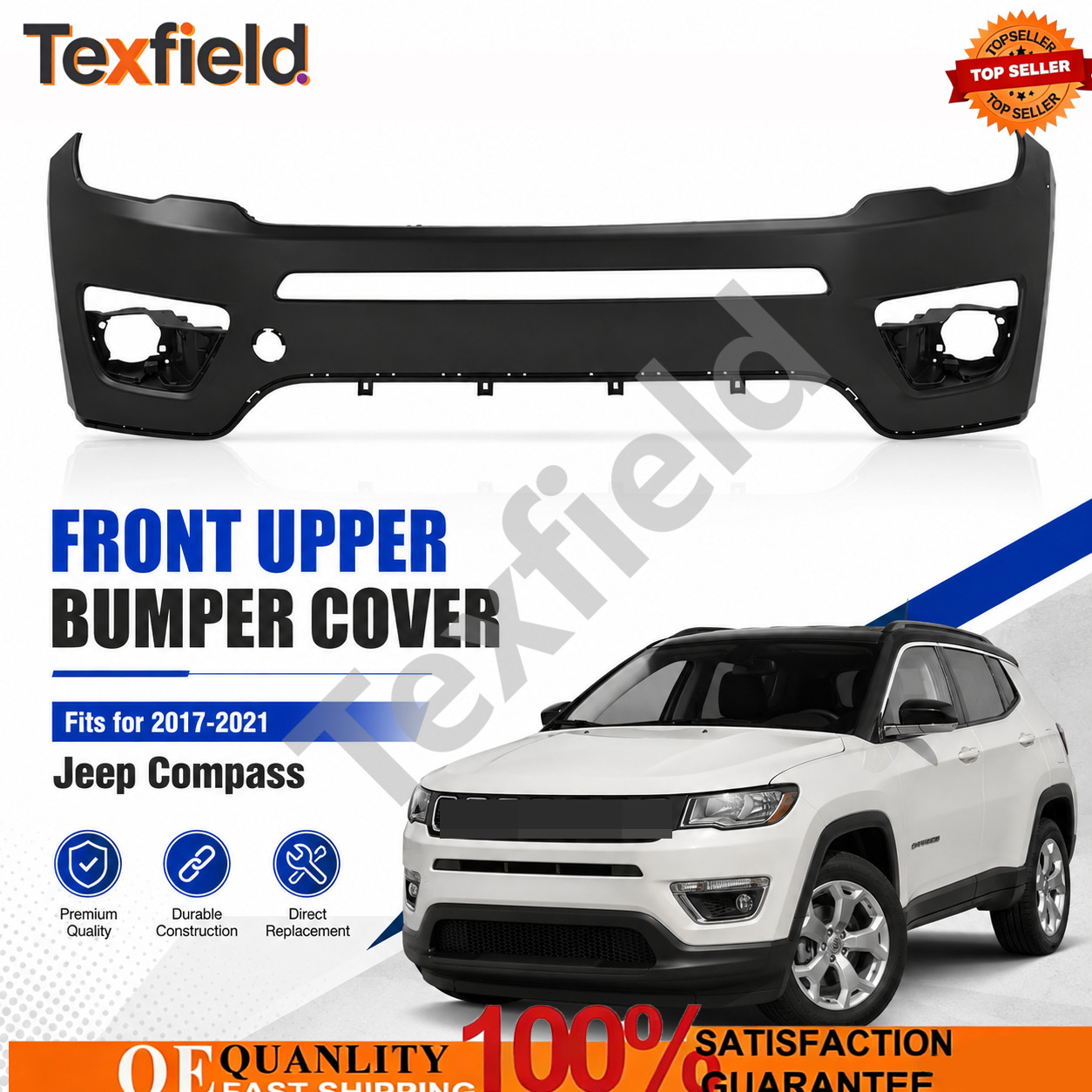 Front Upper Bumper Cover Fascia Fit 2017-2021 Jeep Compass Primed 68499103AA