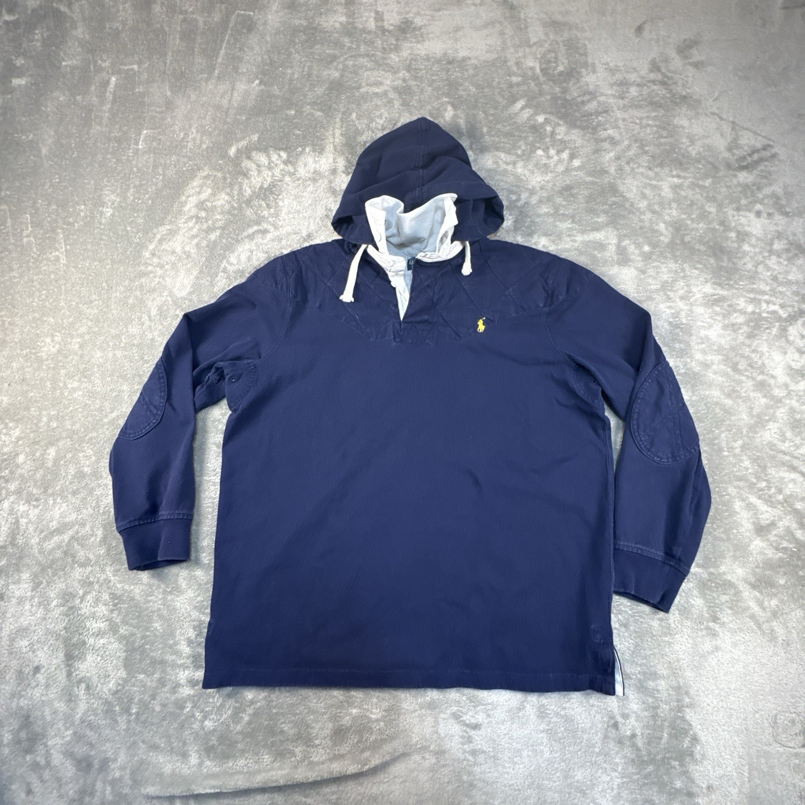 Vintage Polo Ralph Lauren Rugby Hoodie Polo Mens L Quilt Elbow Patch Preppy Vintage Polo Ralph Lauren Rugby Hoodie Polo Mens L Quilt Elbow Patch Preppy
