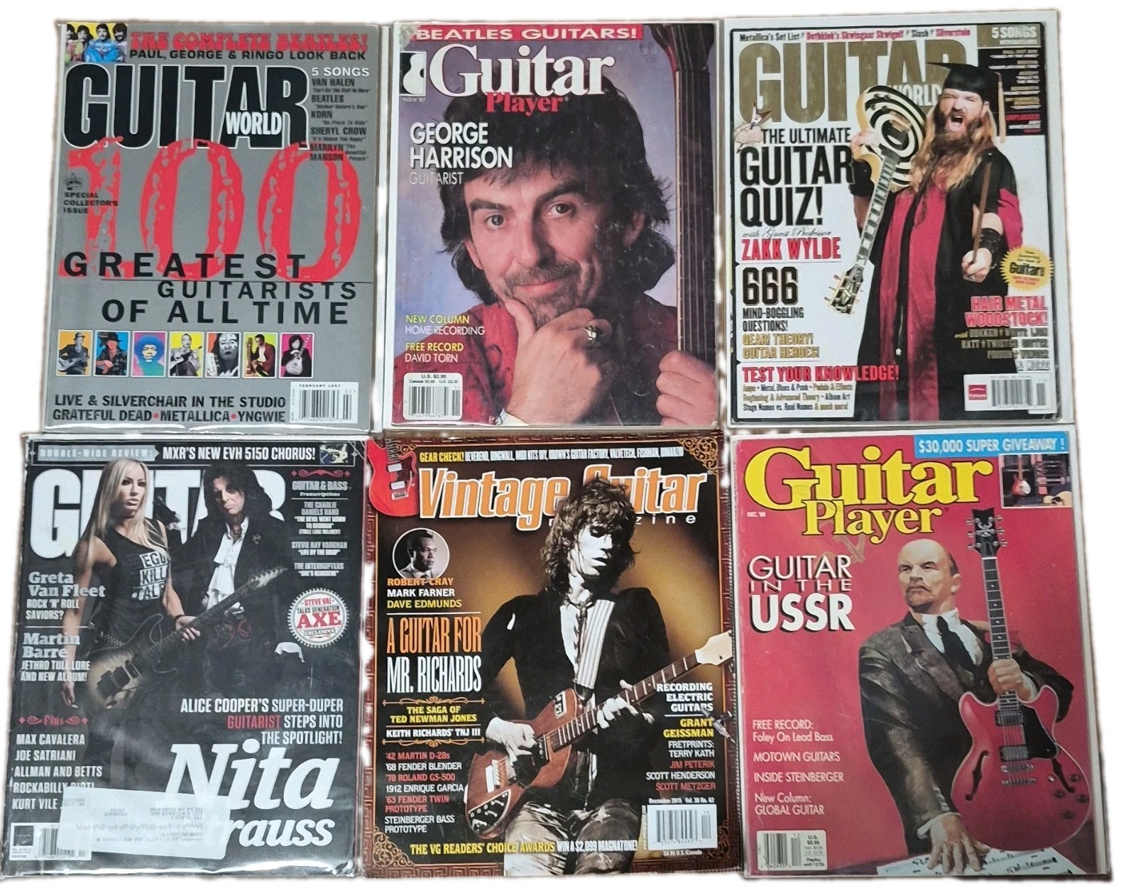 VTG Guitar Mag Lot 6x World Player George Harrison Zakk USSR Alice Cooper