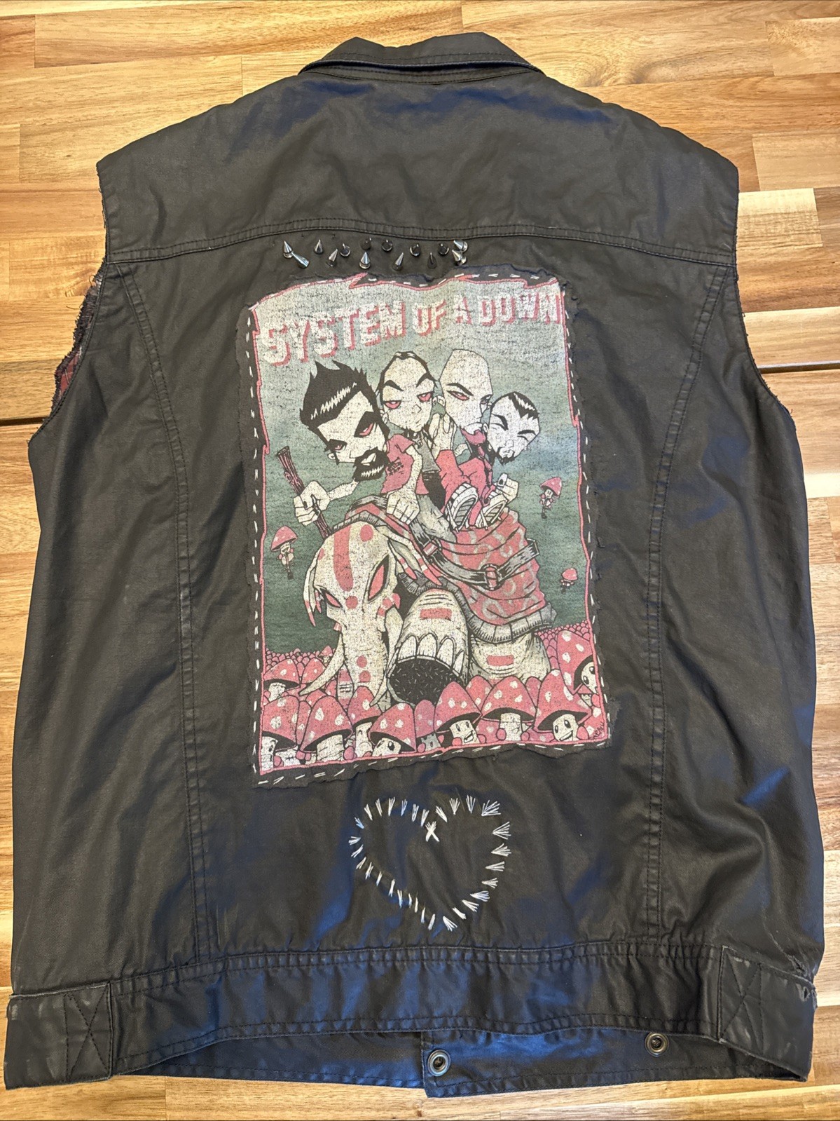 Vintage Early 2000s System Of A Down Band Mushroom People Handmade Vest Med Vintage Early 2000s System Of A Down Band Mushroom People Handmade Vest Med