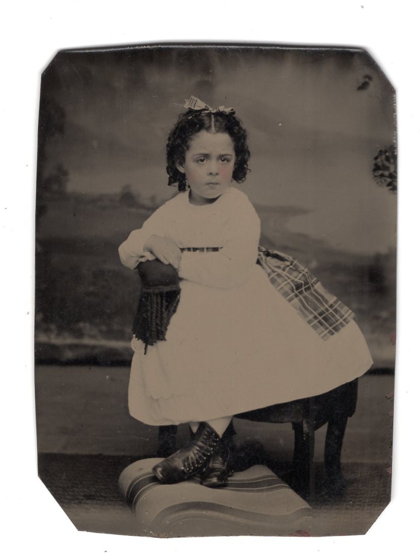 1870s 1880s Young Girl Great Fashion Boots 1/6 Plate Tintype Antique 1870s 1880s Young Girl Great Fashion Boots 1/6 Plate Tintype Antique