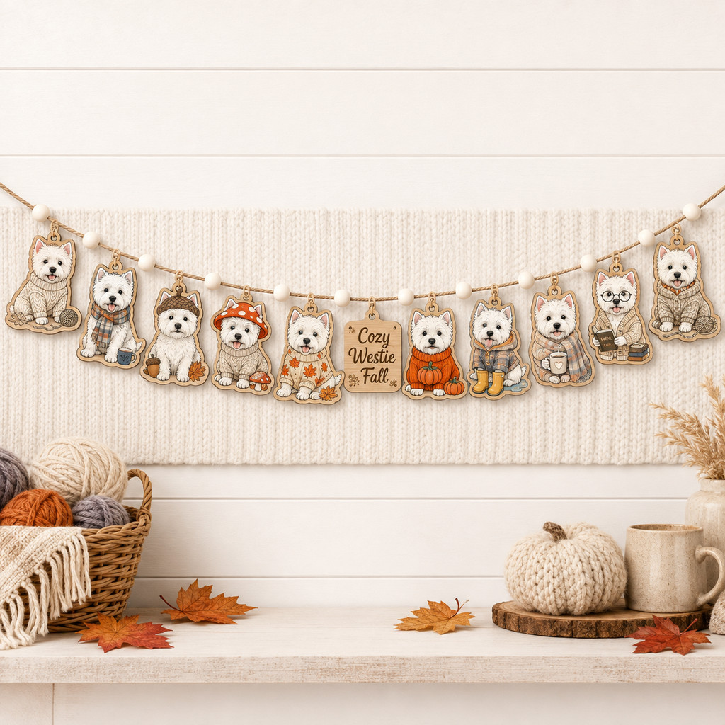 Westie Dog Cozy Fall Ornament Garland 6ft Halloween Decor for Dog Lovers