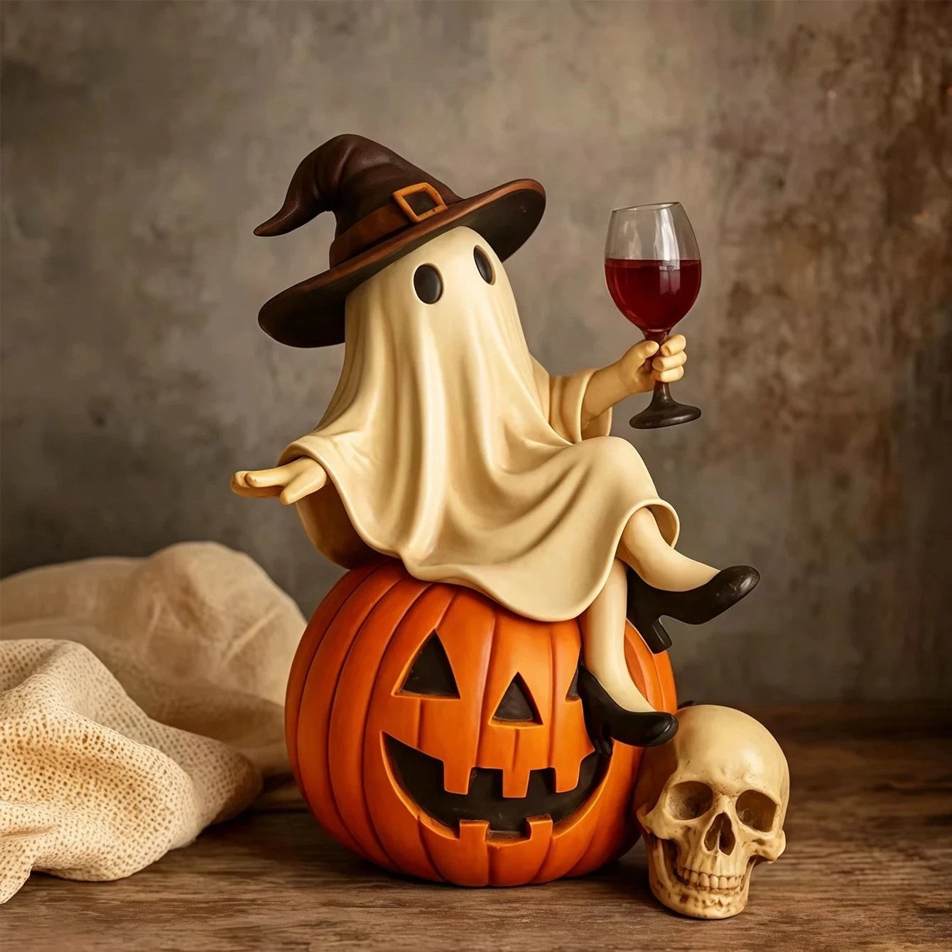 Halloween Ghost Witch Pumpkin Skull Figurine Spooky Table Decor 11cm Halloween Ghost Witch Pumpkin Skull Figurine Spooky Table Decor 11cm