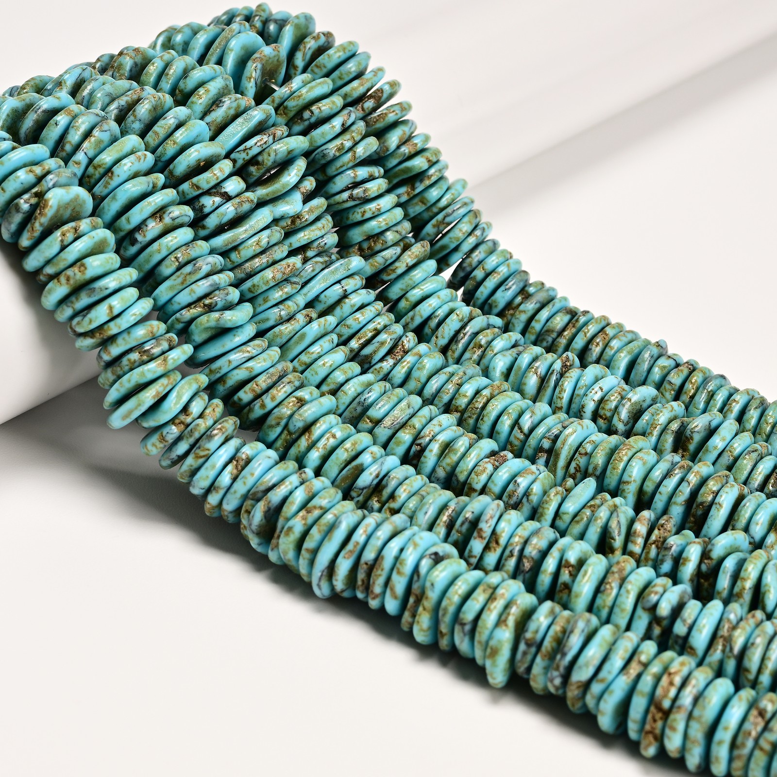 Blue Magnesite Turquoise Graduated Slice Discs Beads Size 10-17mm 15.5'' Strand