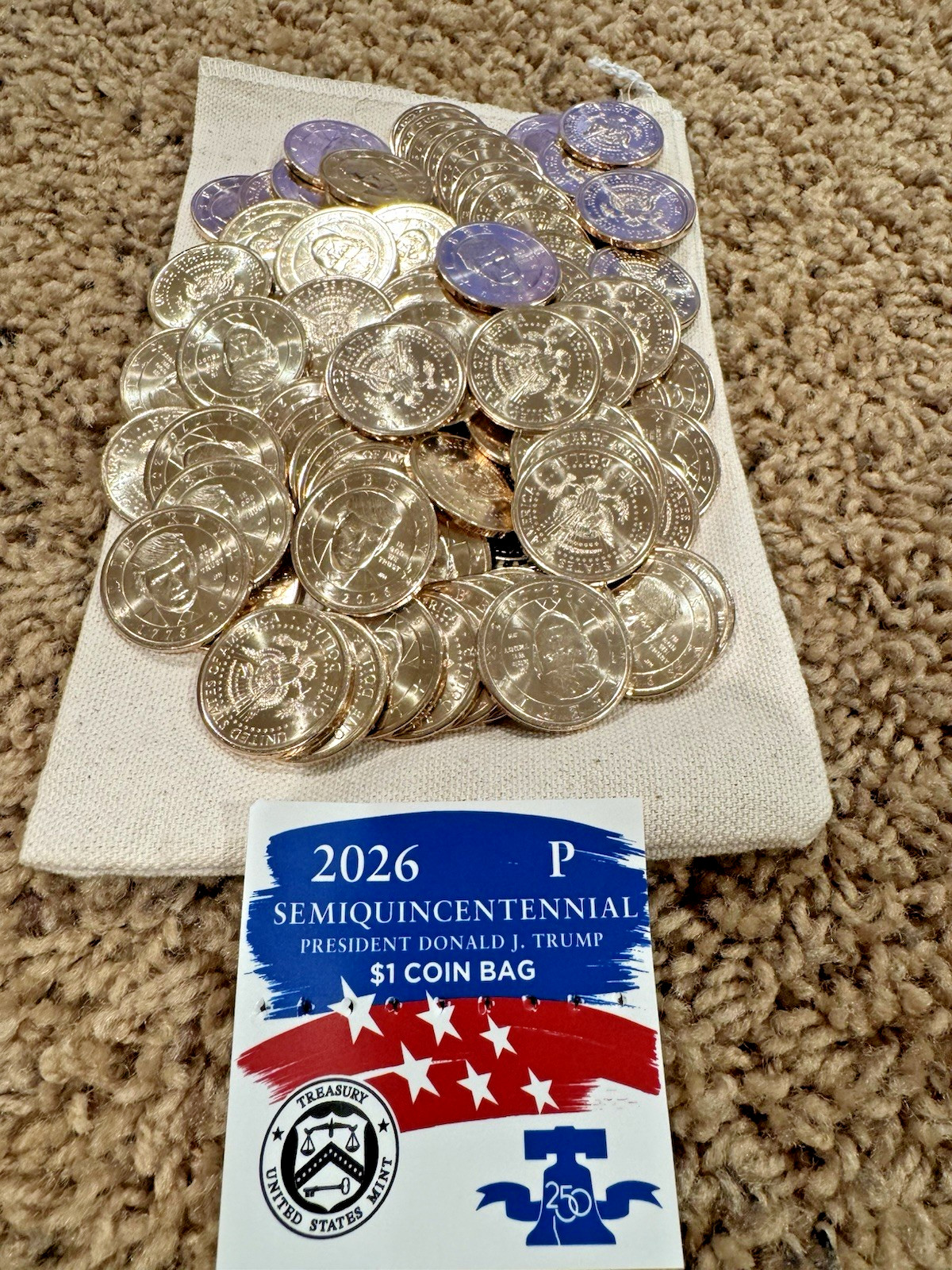 100 ct - 2026-P Donald J. Trump Semiquincentennial Coins Opened Bag - No Privies 100 ct - 2026-P Donald J. Trump Semiquincentennial Coins Opened Bag - No Privies