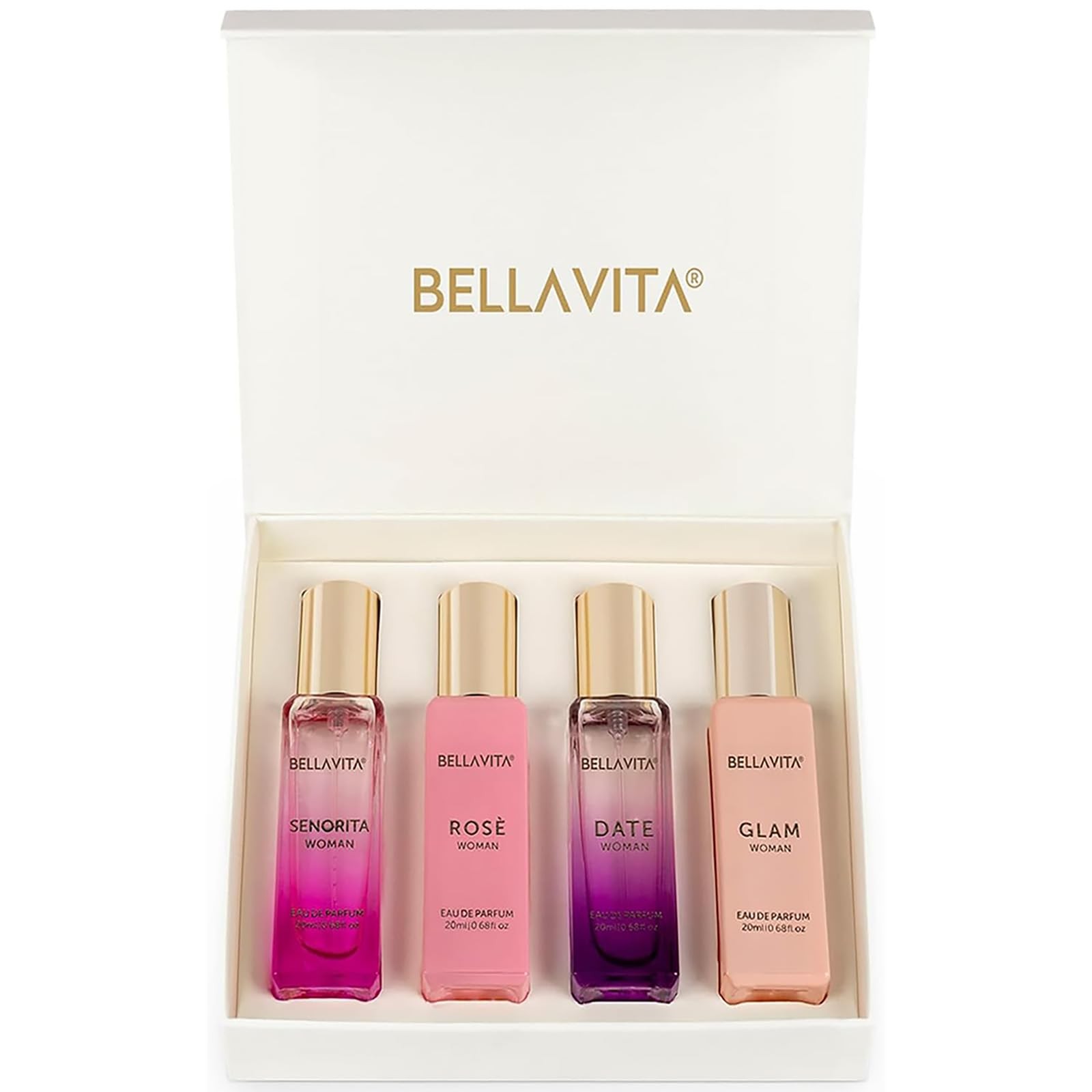 BellaVita Luxury Women\'s Perfume Gift Set | 4x20ml | Notes of Floral, Sweet,