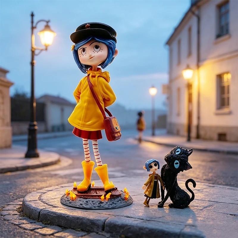 Coraline & Cat Figure Set 20cm PVC Statue Movie Collectible Doll Halloween Gift