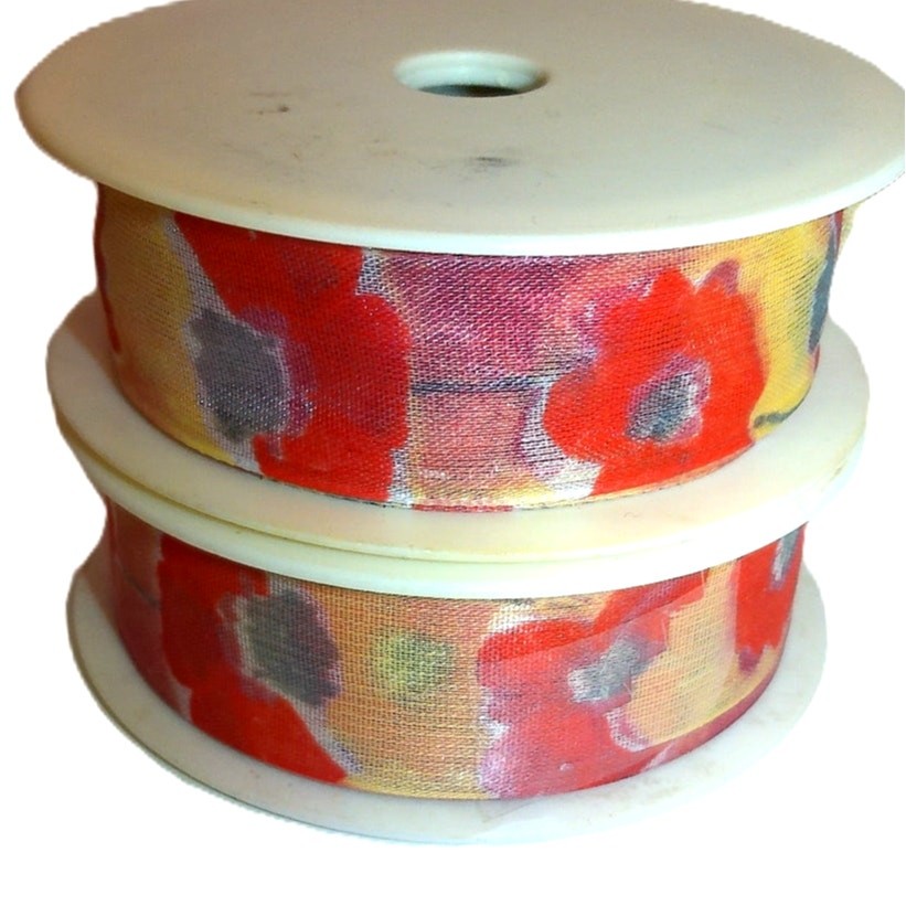 Vtg Swiss Floral Watercolor Sheer Ribbon Set 25mm Red Yellow Poppy 30m Total Vtg Swiss Floral Watercolor Sheer Ribbon Set 25mm Red Yellow Poppy 30m Total