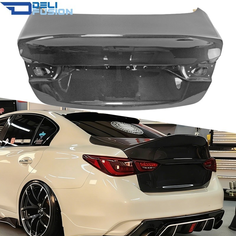 Fits 2018-2025 Infiniti Q50 V37 DLF Type Real Carbon Fiber Rear Trunk (Facelift) Fits 2018-2025 Infiniti Q50 V37 DLF Type Real Carbon Fiber Rear Trunk (Facelift)