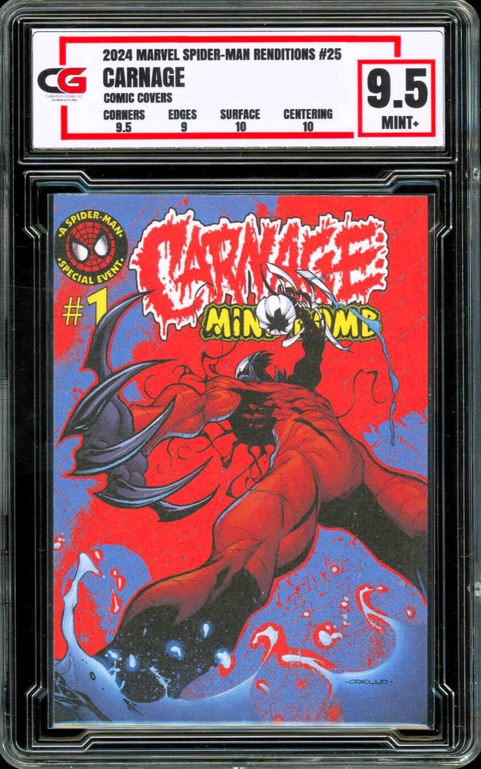 2024 UD Marvel Renditions COMIC COVERS #25 ~ Carnage Mind Bomb #1, 1996 CG 9.5 2024 UD Marvel Renditions COMIC COVERS #25 ~ Carnage Mind Bomb #1, 1996 CG 9.5