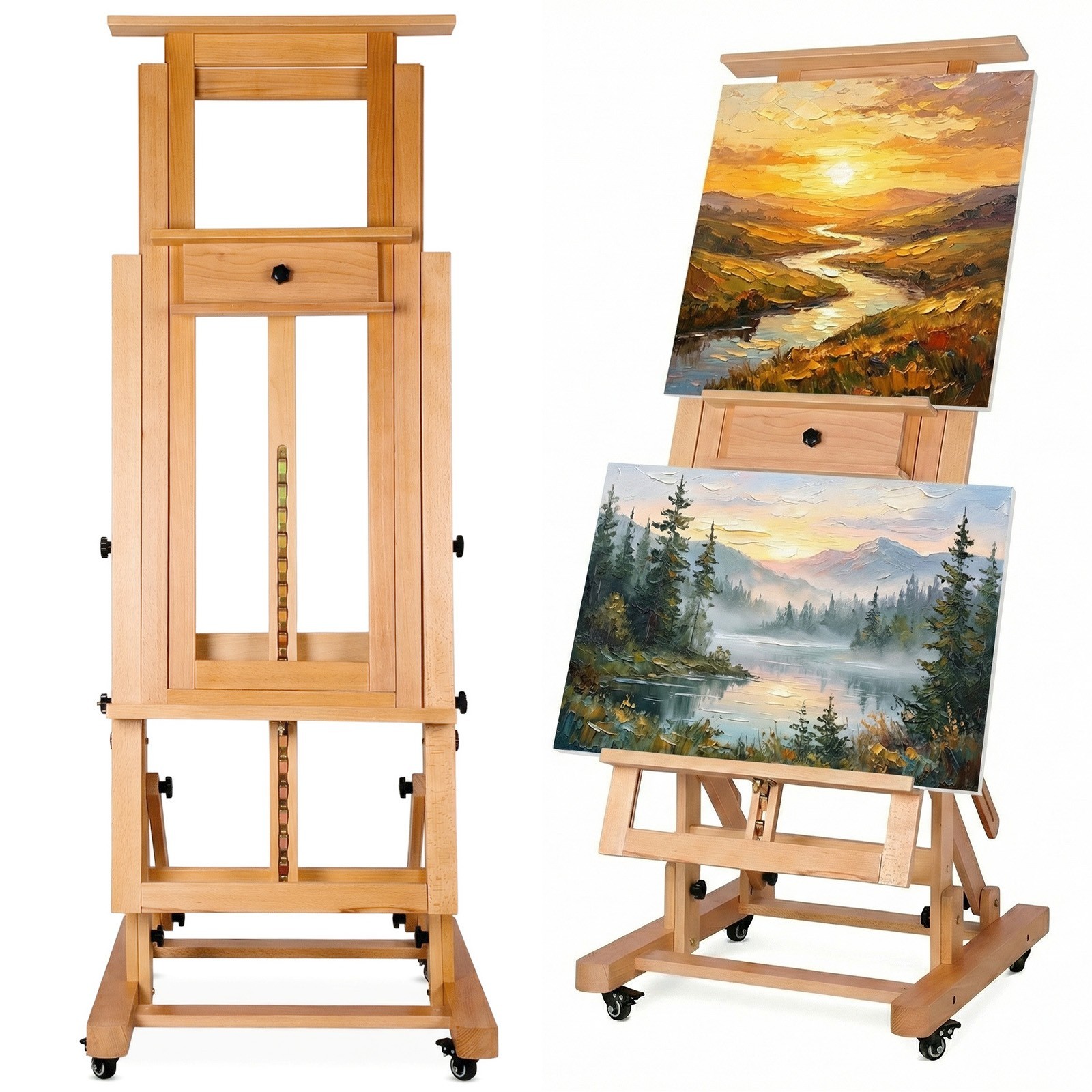 Movable Large H-Frame Painting Easel - Artist Studio Easel, Heavy Duty Art Easel