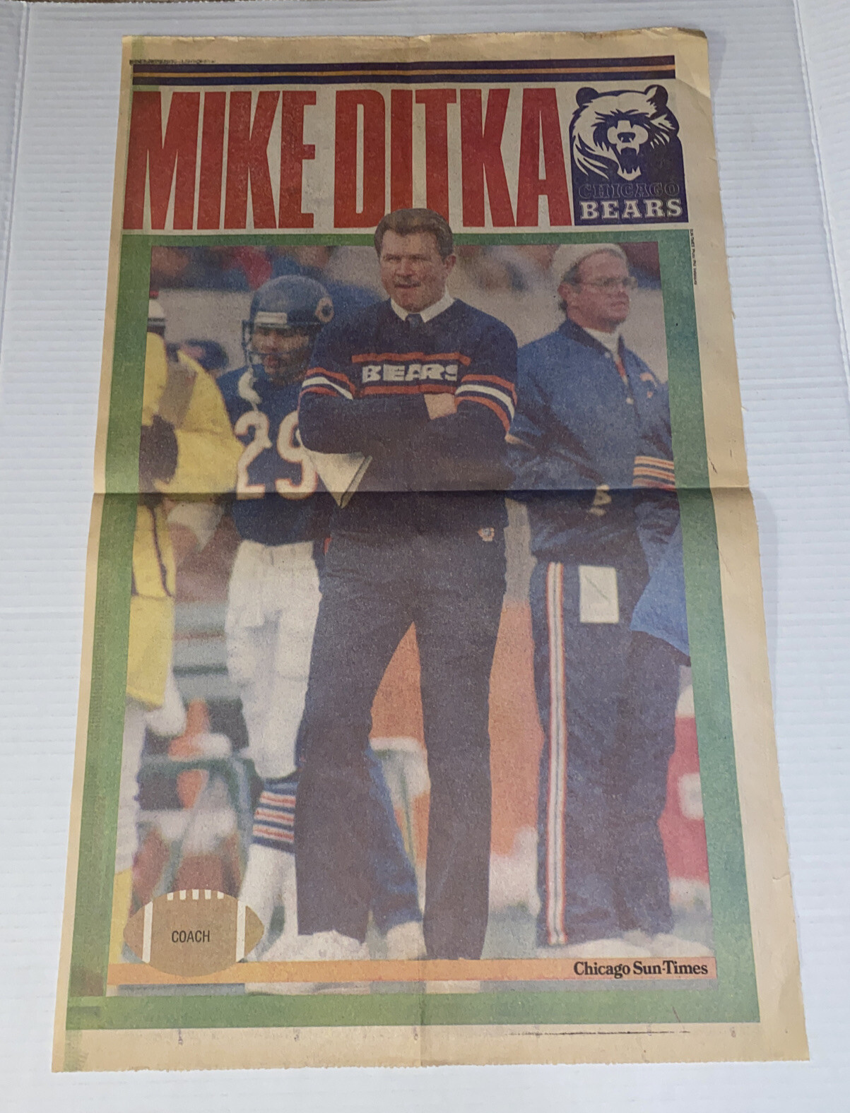 Vintage 1985 Chicago Bears Coach Mike Ditka Sun Times Souvenir Newspaper Poster