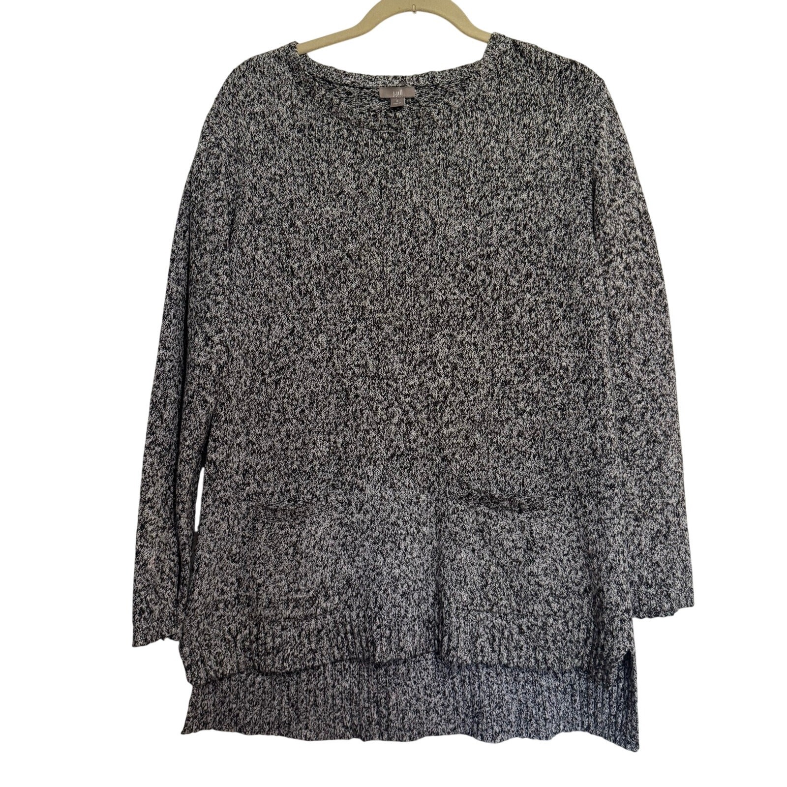 J.Jill Gray Black Marled Knit Sweater Tunic Long Sleeve Pockets Size S J.Jill Gray Black Marled Knit Sweater Tunic Long Sleeve Pockets Size S