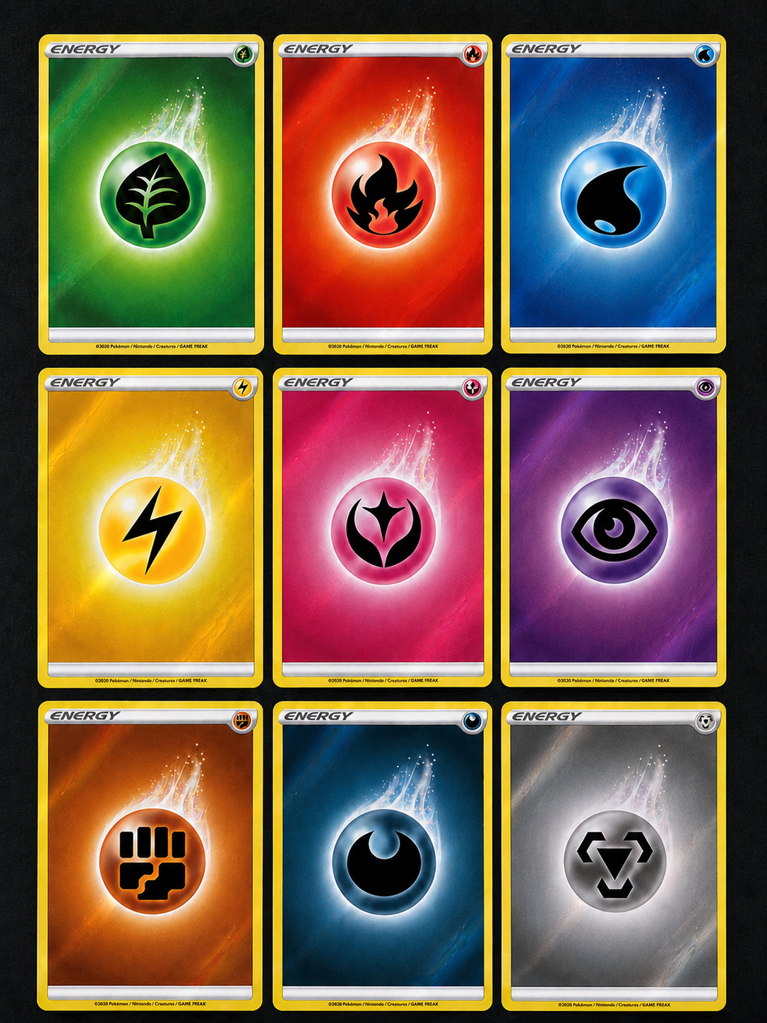 2020 Pokémon TCG Sword & Shield COMPLETE SET Holo Energy LOT OF 9 Near Mint