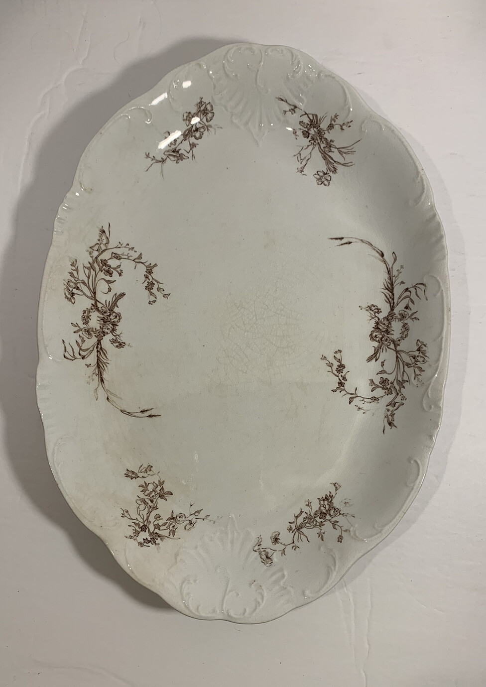 Clearance ATQ Emblem SemiPorcelain England Brown & White Floral Vine Platter Clearance ATQ Emblem SemiPorcelain England Brown & White Floral Vine Platter