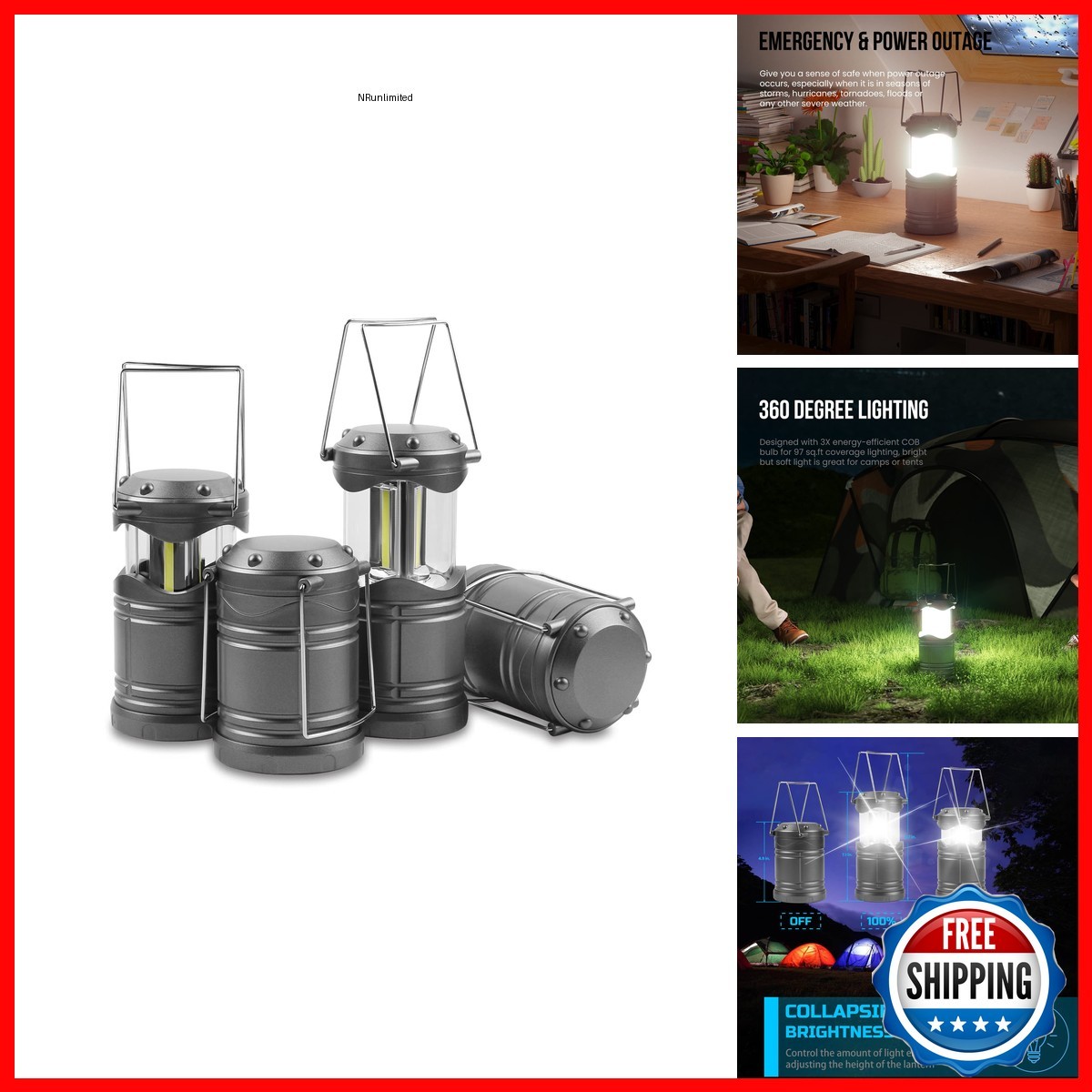 Lichamp LED Camping Lantern 4 Pack Battery Powered Collapsible Hanging Light Lichamp LED Camping Lantern 4 Pack Battery Powered Collapsible Hanging Light