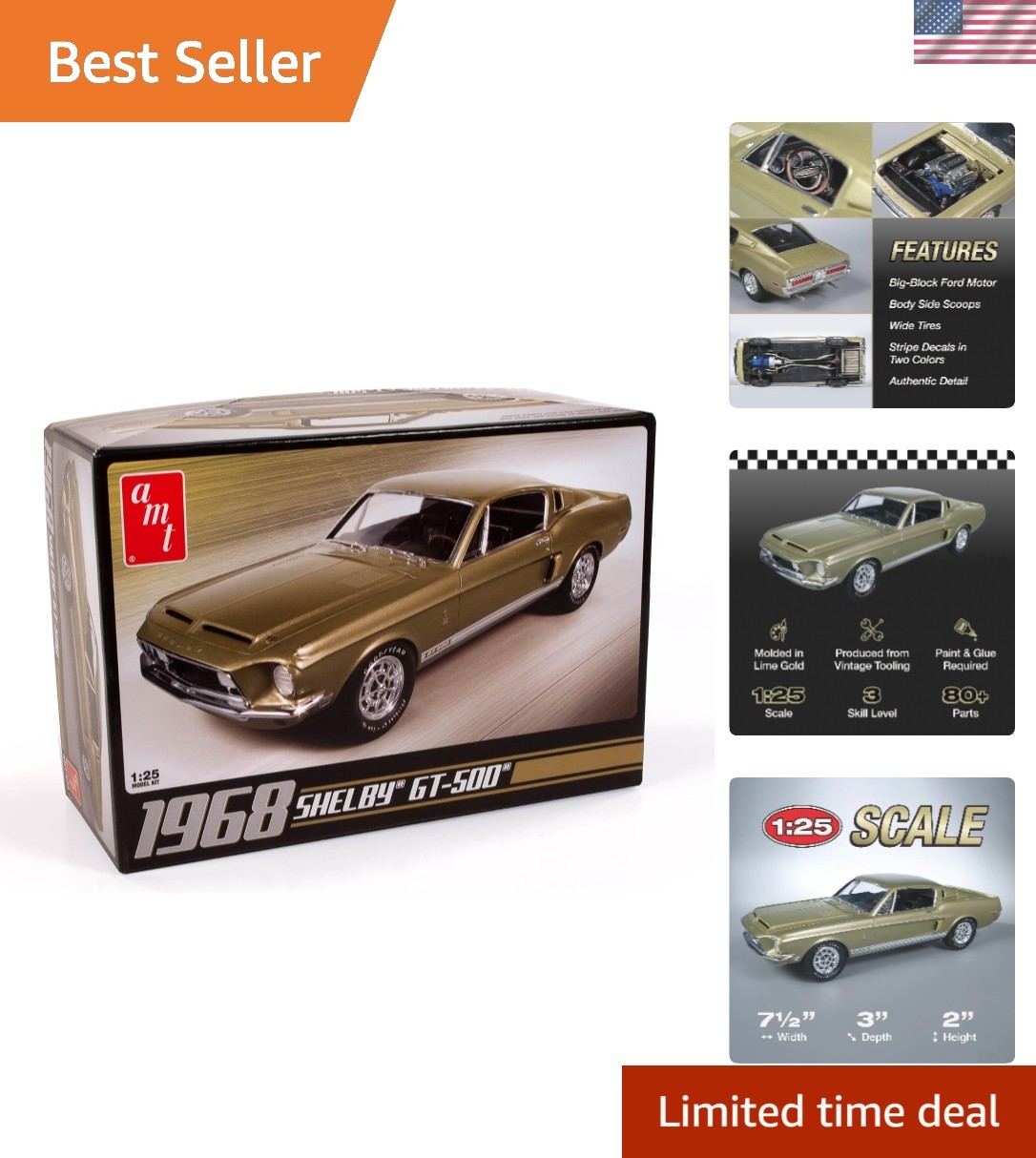 Authentic 1968 Shelby GT 500 Model Kit - 1:25 Scale with Detailed Engine