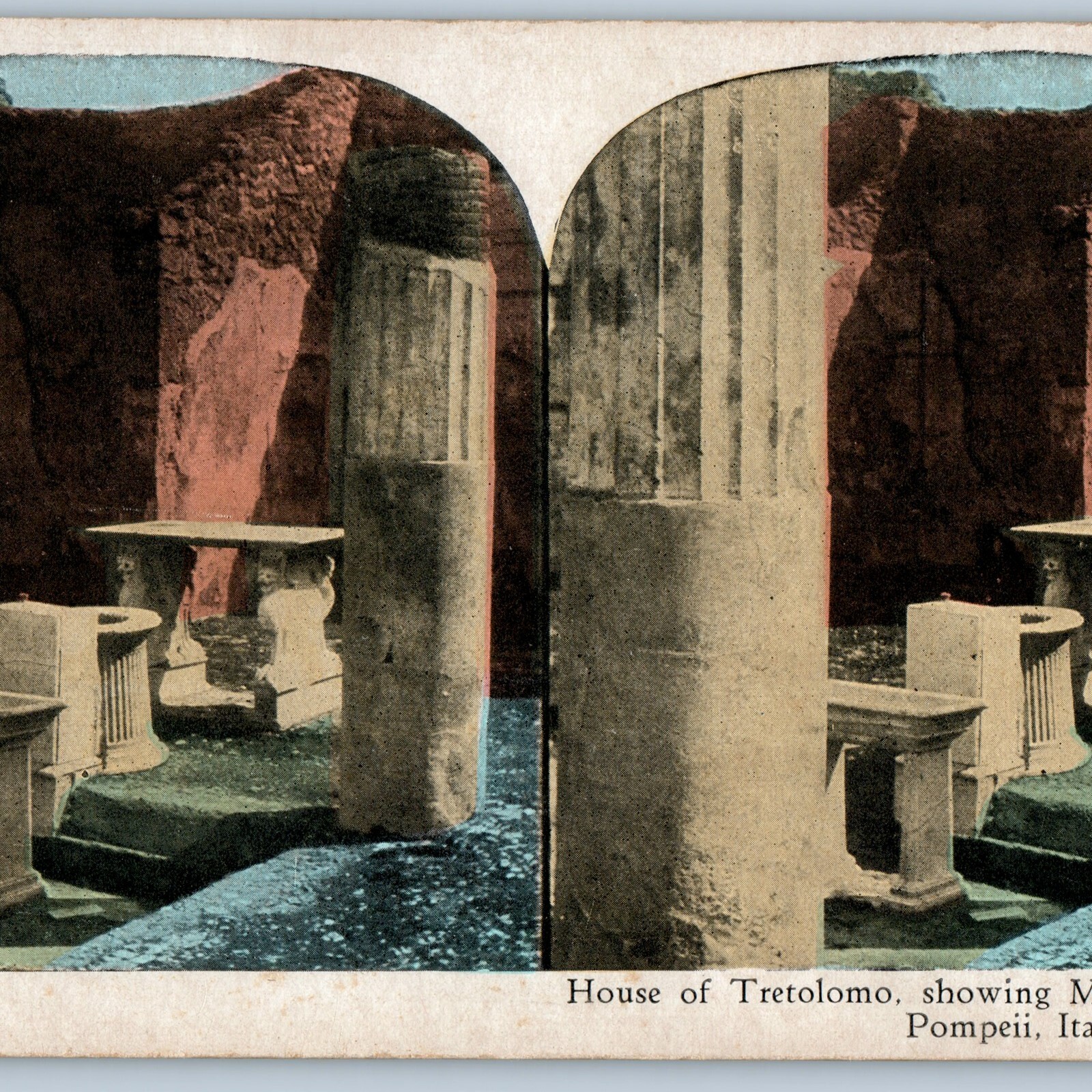 c1900s Pompeii, Italy House Tretolomo Bath Stereoview Ancient Ruins Vesuvius V35
