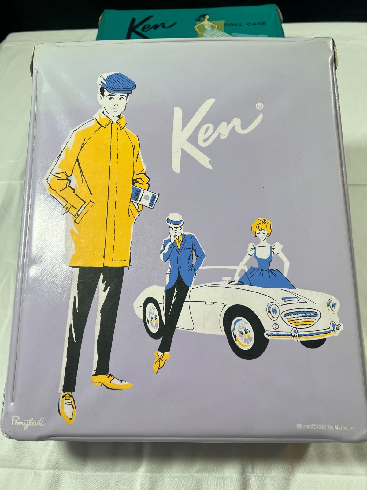Vintage 1962 Lavender Ken Doll, Case W/ Accessories boxes, and clothing themes Vintage 1962 Lavender Ken Doll, Case W/ Accessories boxes, and clothing themes