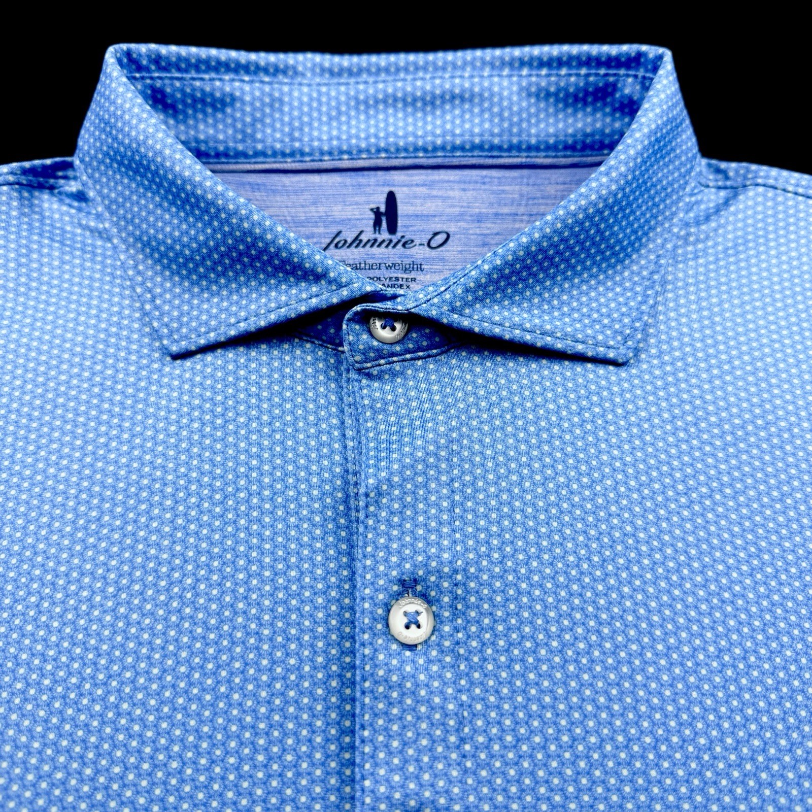 Johnnie O Featherweight Performance Geometric Polka Dot Polo Blue Large $110 Johnnie O Featherweight Performance Geometric Polka Dot Polo Blue Large $110