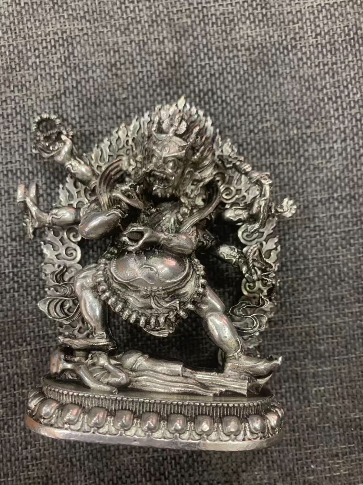 Wonderful Hand Made Tibetan Silver *Six-Armed Mahakala* Statue