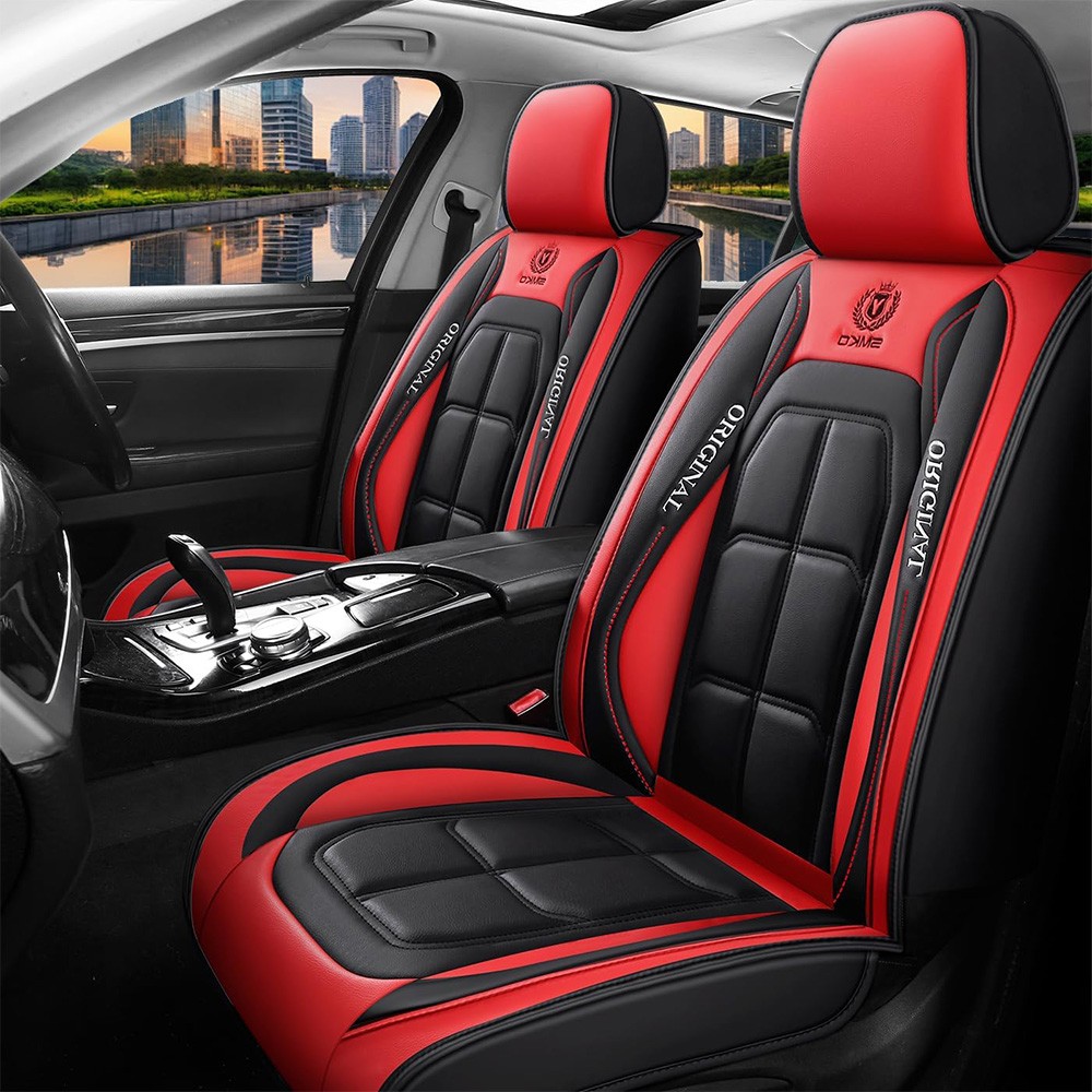 Universal Deluxe PU Leather 5-Seats Car Seat Cover Front Cushion Protectors 2pcs