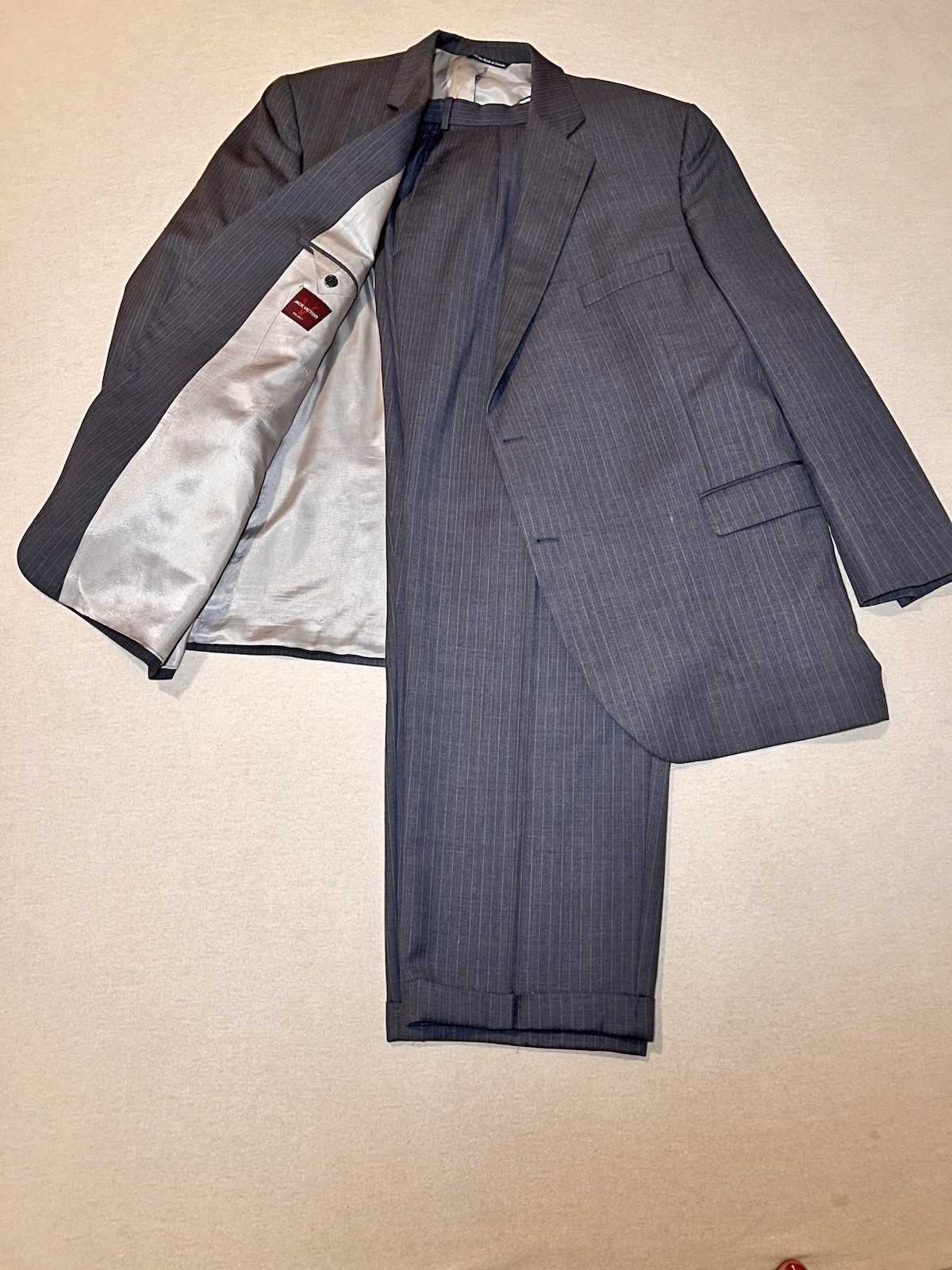 Vtg Jack Victor Wool Gray Pinstripe Suit Mens 52L Jacket 47W Pants Valentino CT