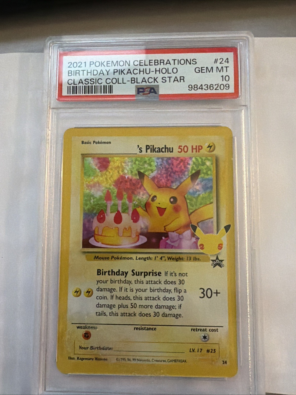 PSA 10 Birthday Pikachu Holo #24 Celebrations Classic Pokémon 2021 PSA 10 Birthday Pikachu Holo #24 Celebrations Classic Pokémon 2021