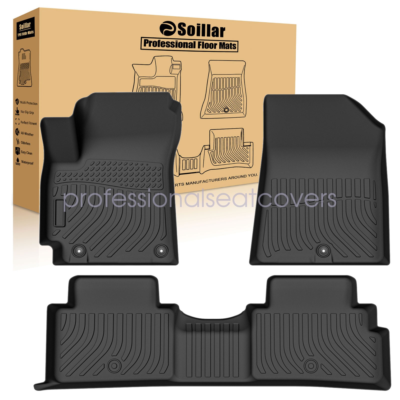 For 2020-2025 Kia Soul TPE 3D Front & 2nd Row Floor Mats Liner Set Black New 3D