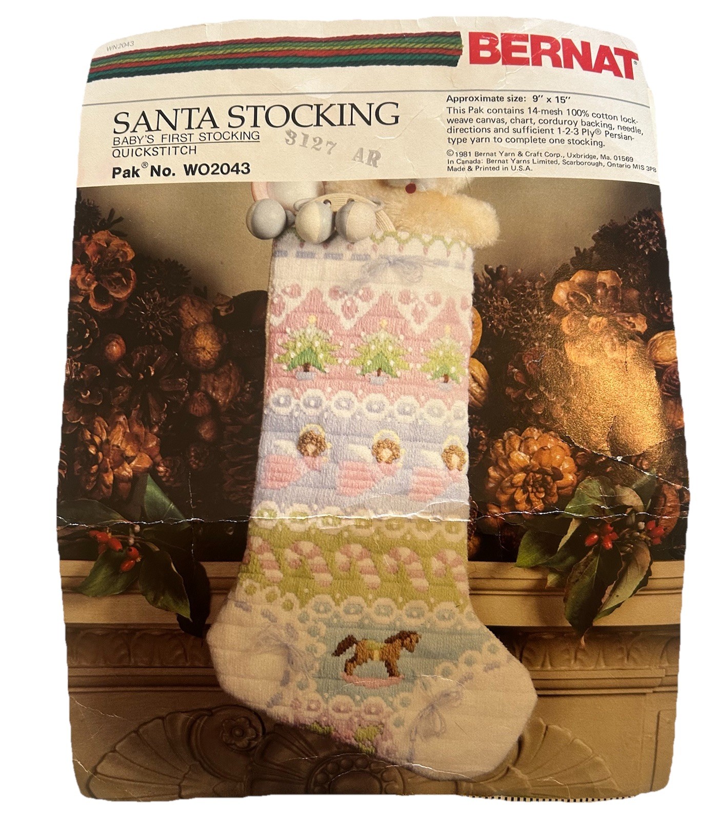 Vtg Bernat Baby\'s First Stocking Kit Quick Stitch 9x15 Pastel Christmas Stocking Vtg Bernat Baby\'s First Stocking Kit Quick Stitch 9x15 Pastel Christmas Stocking