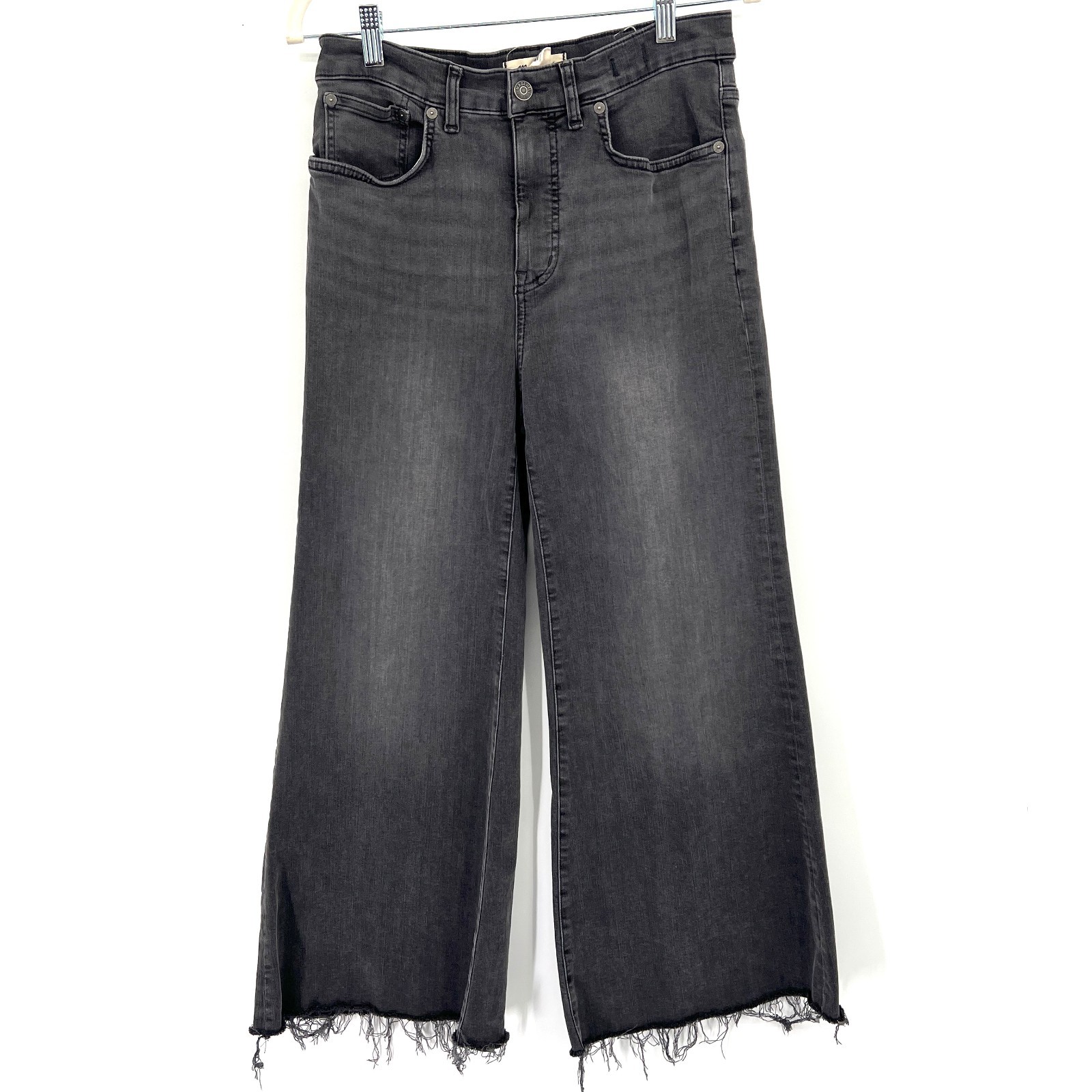 Madewell Flared wide leg jeans grey black raw hem boho high rise stretch 28 Madewell Flared wide leg jeans grey black raw hem boho high rise stretch 28