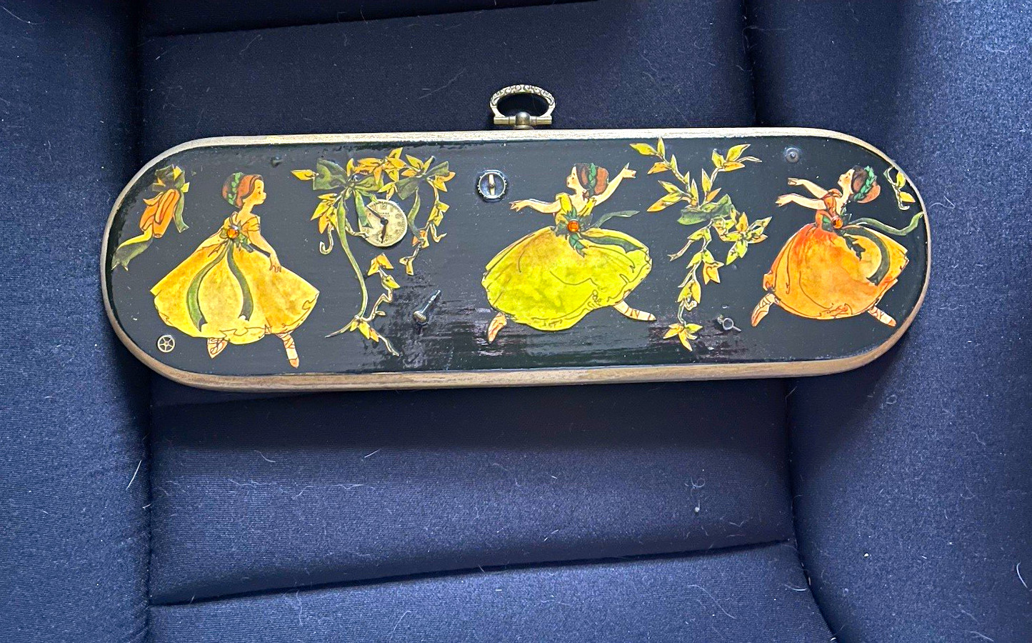Vintage Gert Block Decoupage Wall Plaque Dancing Girls Watch Dial Gears Flushing