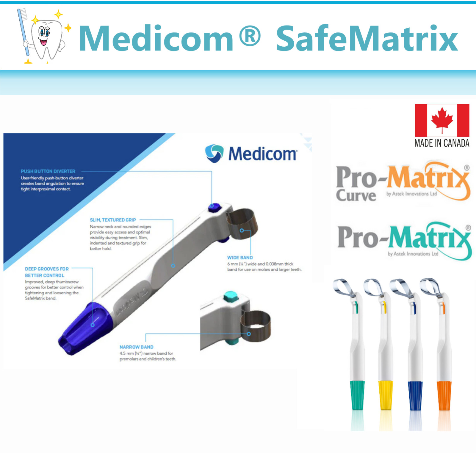 MEDICOM Pro-Matrix BAND Wide, 6.0 mm,  Narrow, 4.5mm Dental Matrix Bands, 50/Pk