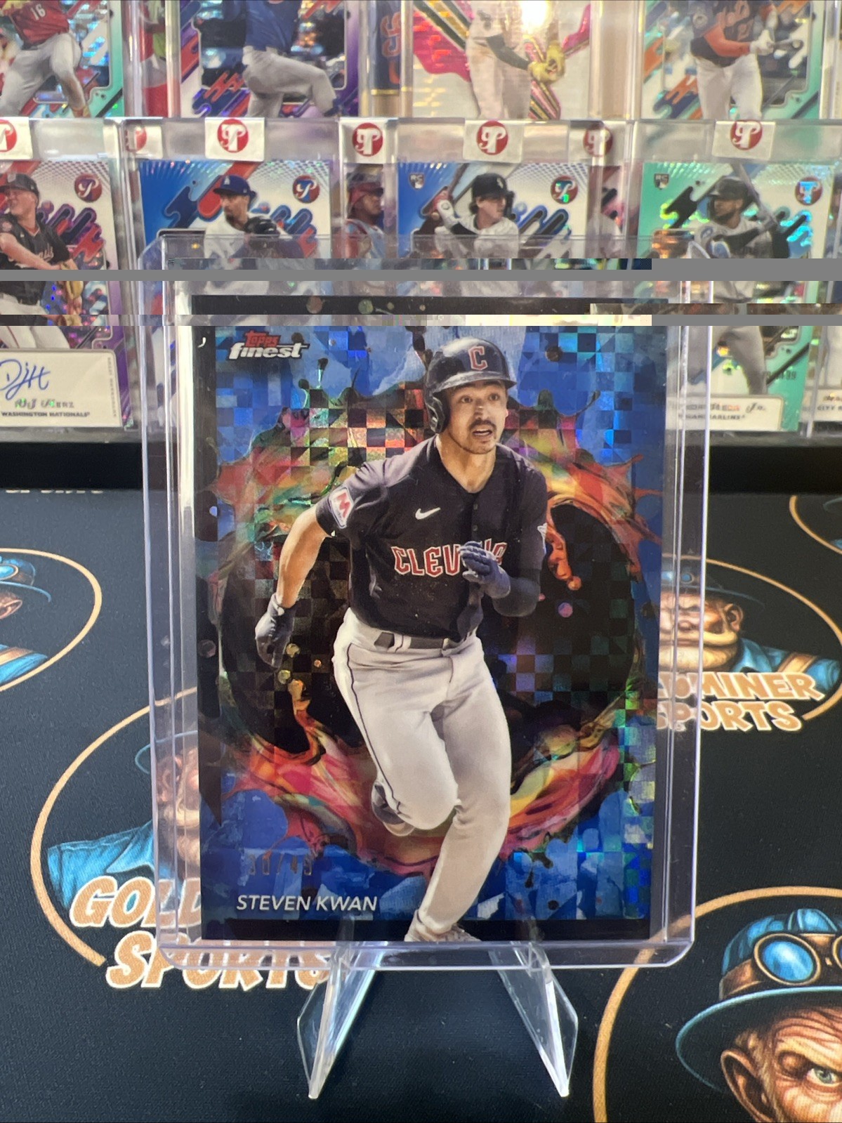 2024 Topps Finest Rare Steven Kwan #244 Blue Checkerboard Refractor /49 Guardian