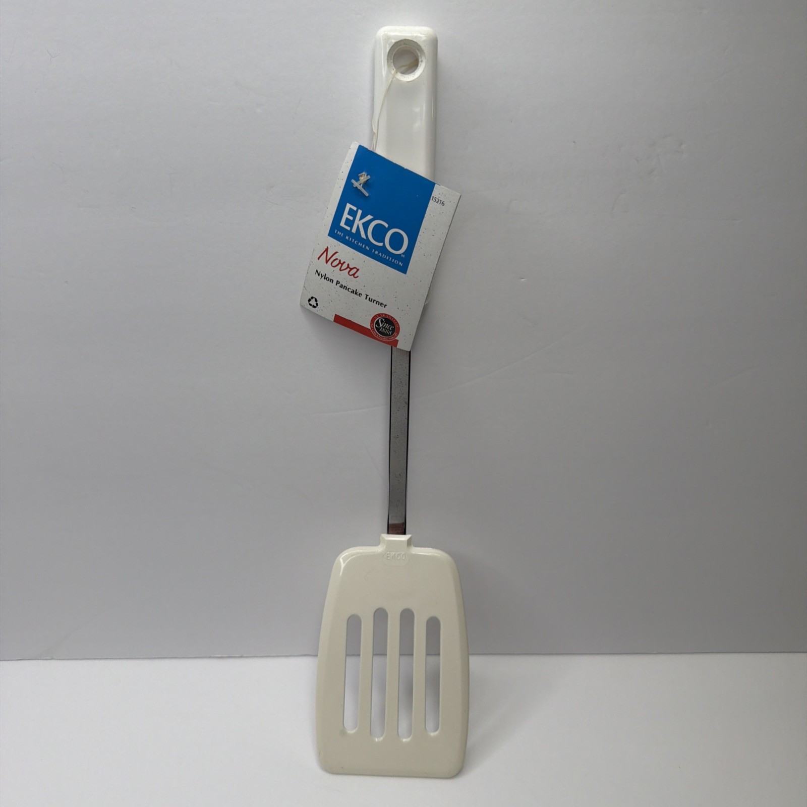 Vintage EKCO 12.5” Slotted Spatula - Nylon Blade Plastic Handle - White NOS 1993 Vintage EKCO 12.5” Slotted Spatula - Nylon Blade Plastic Handle - White NOS 1993