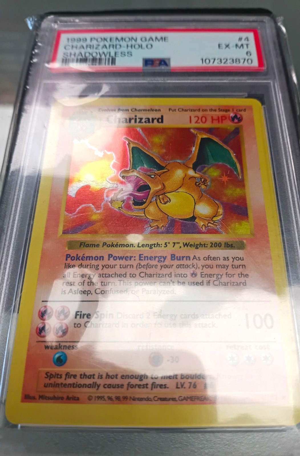1999 Charizard 4/102 Base Set Shadowless Holo PSA 6 1999 Charizard 4/102 Base Set Shadowless Holo PSA 6