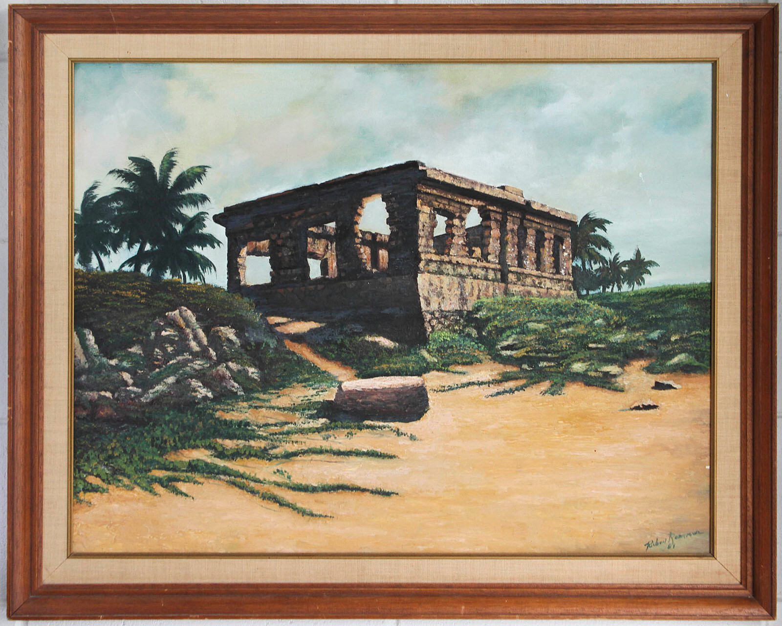 Ruben Rodriguez Maya Ruins Original Oil Painting 1981 — Tulum — Framed