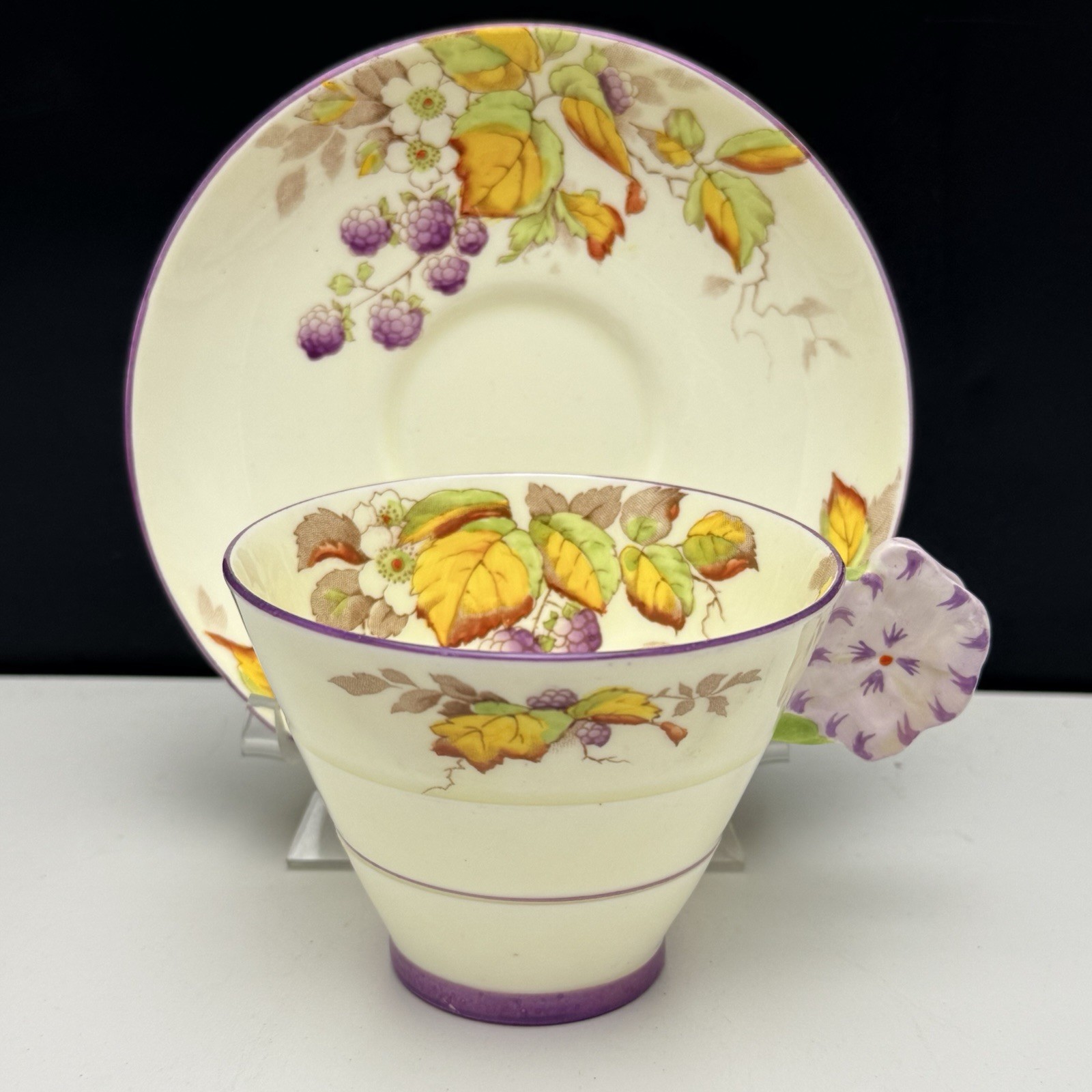 Star Paragon Cup & Saucer PANSY FLOWER HANDLE BLACKBERRY Antique Star Paragon Cup & Saucer PANSY FLOWER HANDLE BLACKBERRY Antique