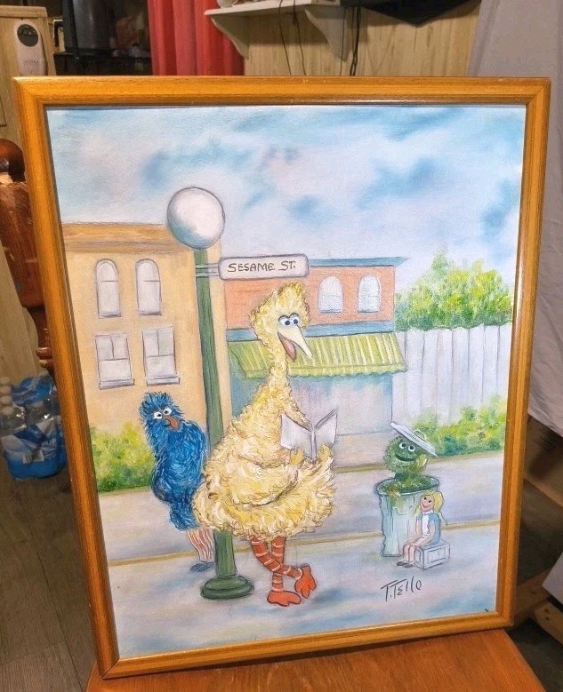 Vintage Sesame Street Orig Painting Big Bird Grover Italian Frame 16x20 Board Vintage Sesame Street Orig Painting Big Bird Grover Italian Frame 16x20 Board