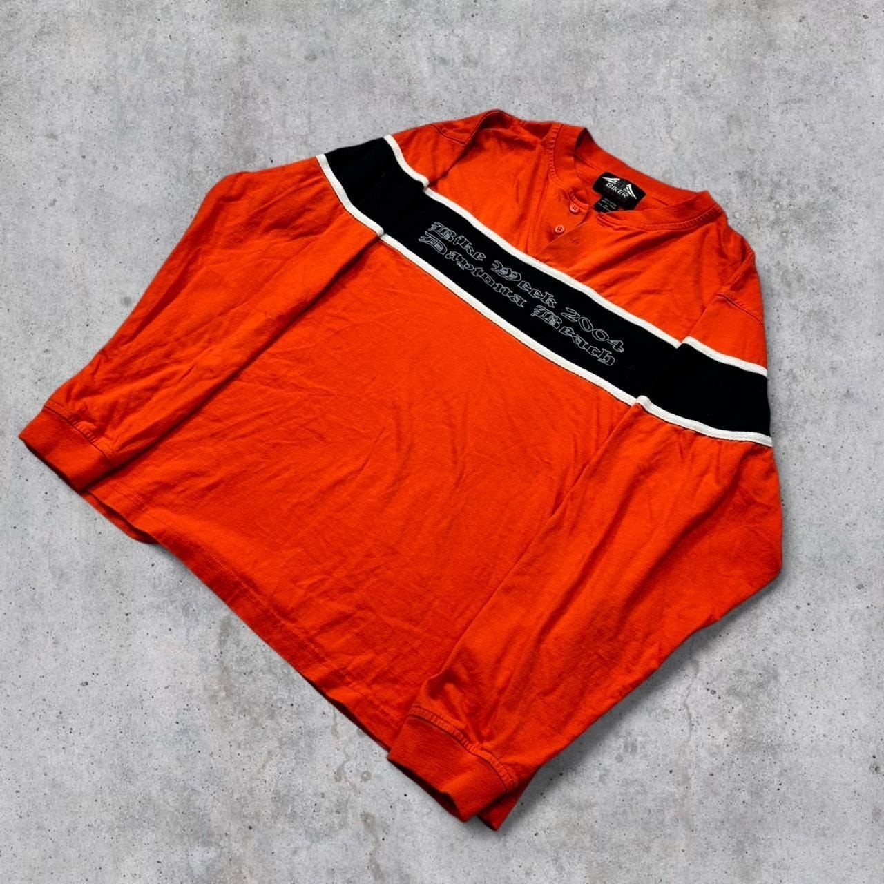 USA Biker Design Bike Week 2004 Long Sleeve Henley Size XL Orange