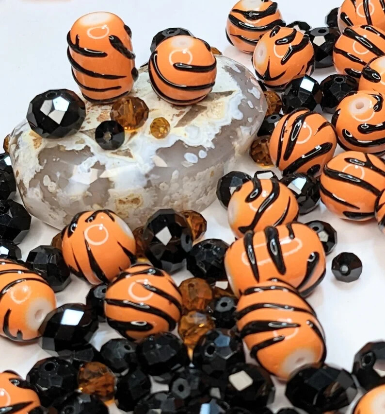 Tiger Stripe Beads Tiger Print Orange Glass Beads Handmade DIY Jewelry 20 pcs Tiger Stripe Beads Tiger Print Orange Glass Beads Handmade DIY Jewelry 20 pcs