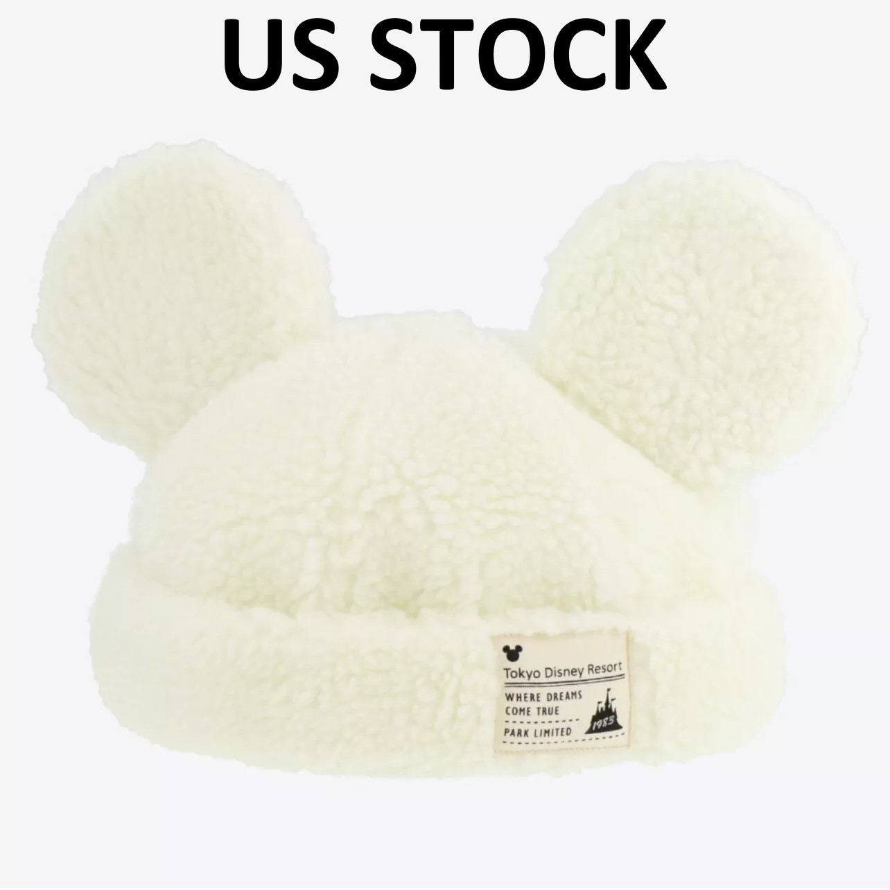 Japan Tokyo Disney Resort Ears Mickey Fluffy Winter Cap Hat White 【US STOCK】